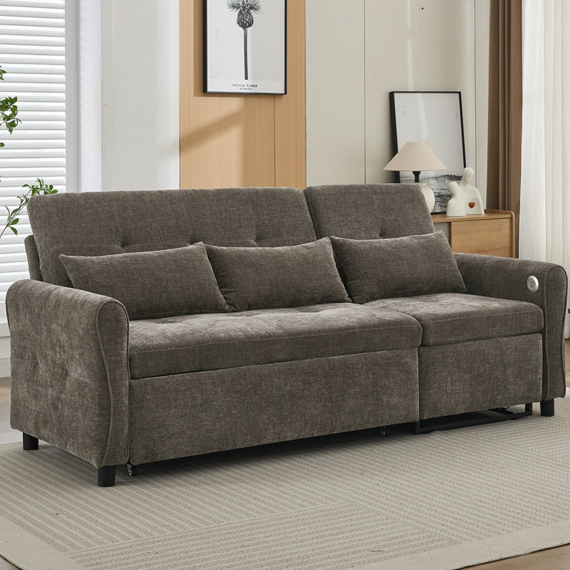 Contemporary Style 2-in-1 Sofa 82" Three-seater Sofa with a Sofa Bed and a Reversible Recliner Sofa for Living Room