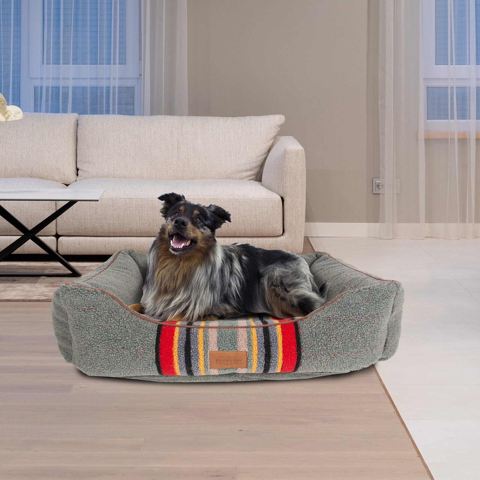 Yakima Striped Pet Bed, Green Striped Sherpa, Large (36" W x 27" D x 10" H)