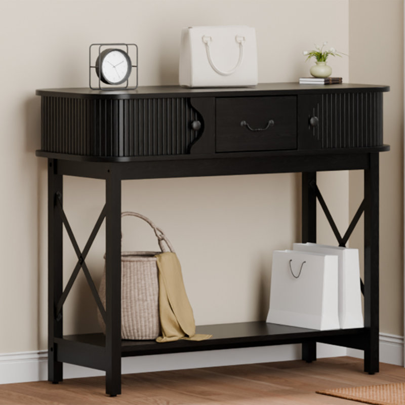 39.3'' Console Table With Window-Style Drawers, Black
