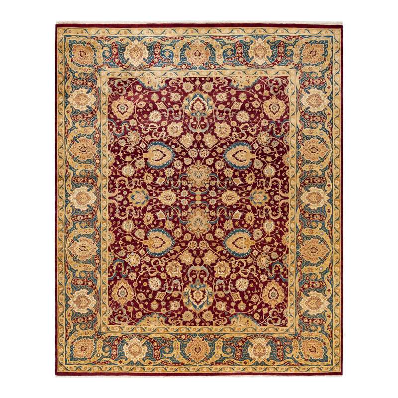 Tapis traditionnel rouge noué à la main de conception unique 8 pi 2 po x 10 pi Keller