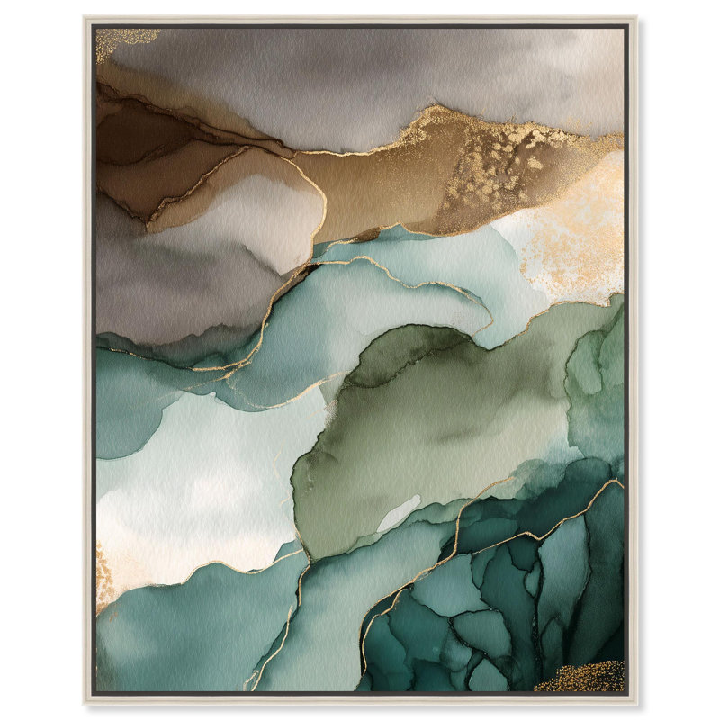Golden Estuary III, reproduction d'art sur toile par Art Remedy, H 37 po x l 31 po, Cadre argenté