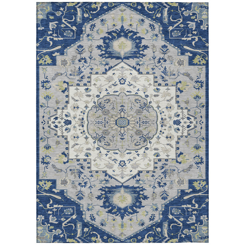 Lidia Blue Washable Indoor-Outdoor Rug - , 10' x 14'