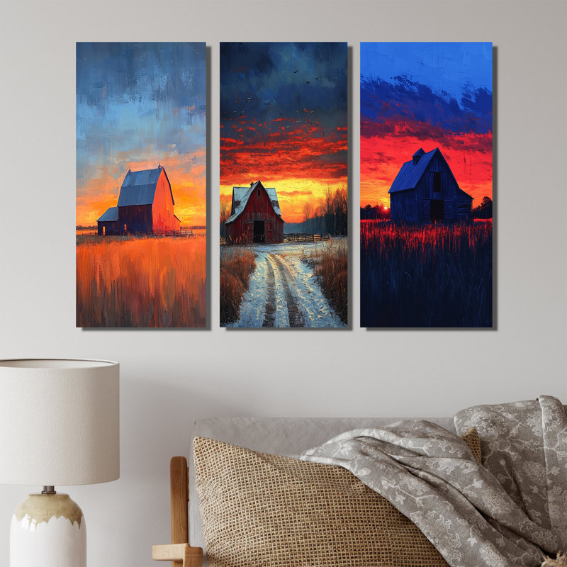 Barnyard In Winter Countryside Landscape I - Bird, art mural, Toile tendue, H 28 po x l 36 po, Ne s’applique pas