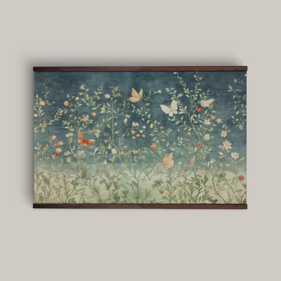 Botanical Textile Tapestry Art, Large Blue Print Tapestry, Vintage Tapestry, Canvas Wall Art