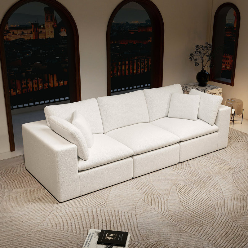Siège de canapé modulaire 108,3 x 39,4 po, canapé rembourré compressé pour salon, chambre à coucher, appartement, aucun assemblage requis, combinaison libre de 3 pièces, tissu en velours côtelé moelleux