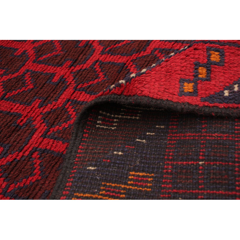 Tapis rouge / noir en laine noué à la main