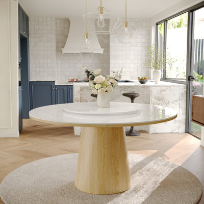 Elara 59“ Round Dining Table for 6-8, Sintered Stone Tabletop with Lazy Susan