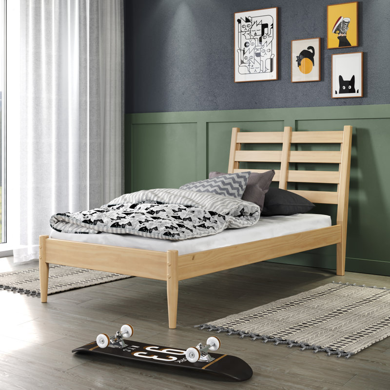 Lit plateforme en bois massif Ashlie, Chêne miel, Simple