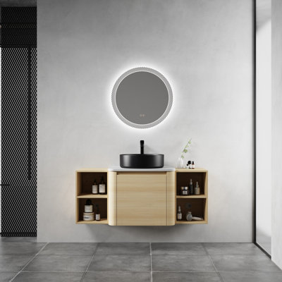 Meuble-lavabo mural 48 po avec lavabo en céramique, tablettes de rangement et porte à fermeture en douceur 48 po