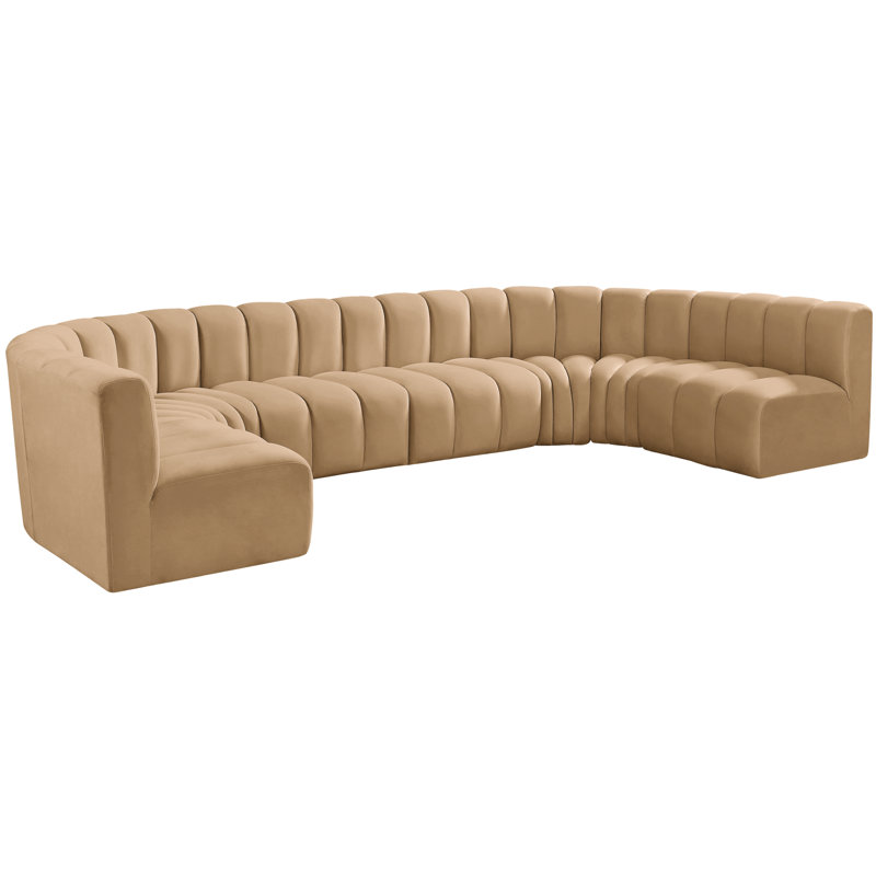 Kiriakos Upholstered Curved Sectional Reversible, Camel Velvet