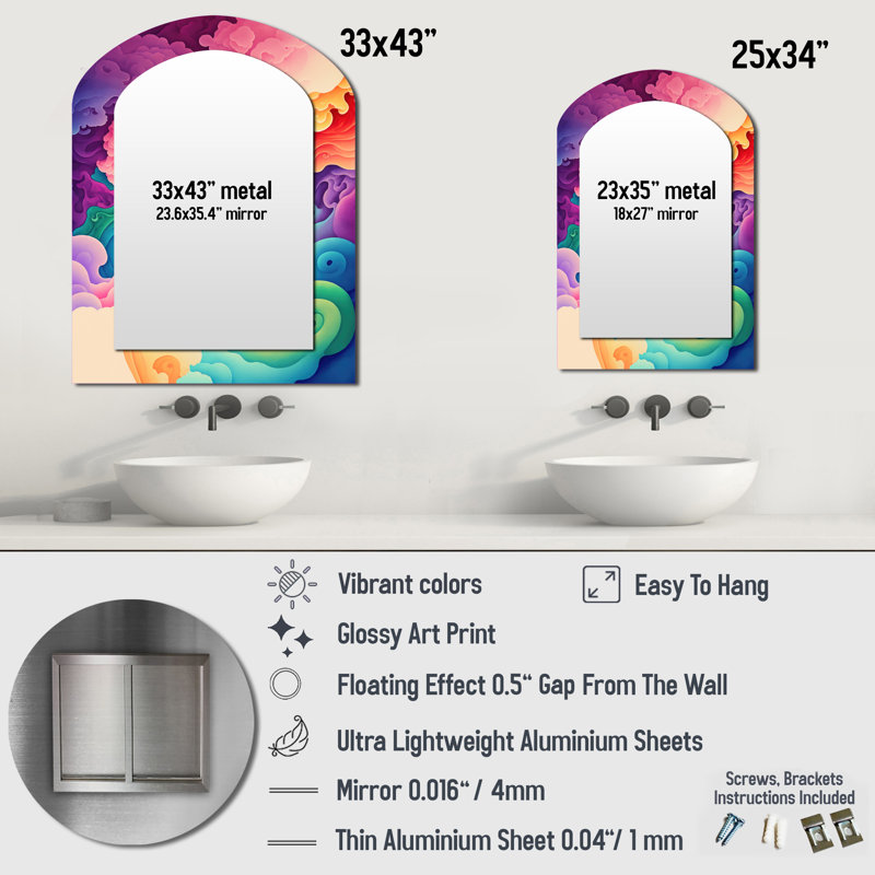 Miroir mural multicolore Swirly Clouds II - Rose, 34 po x 25 po