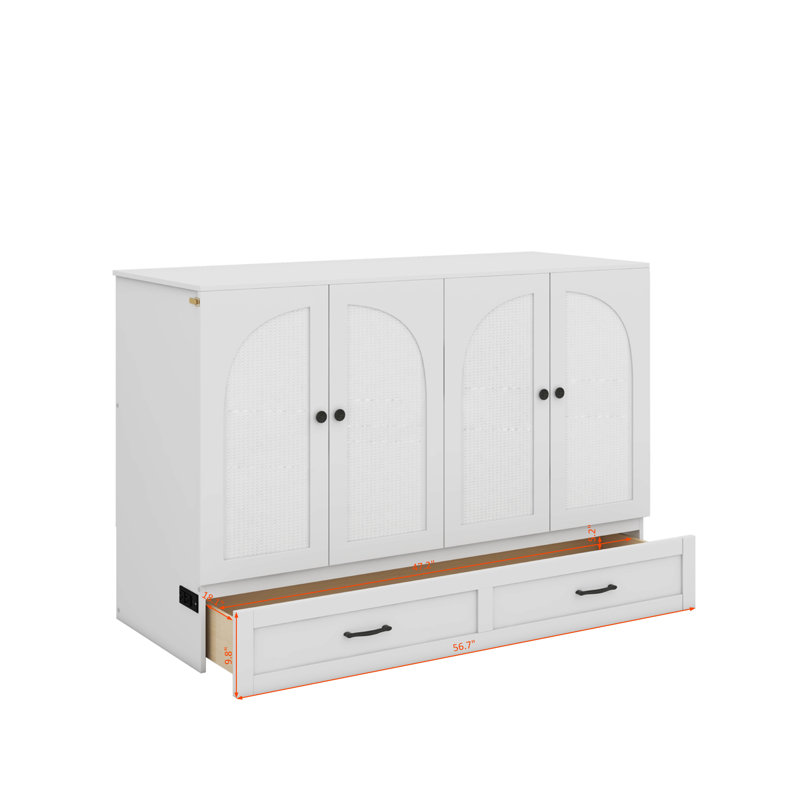 Lit escamotable double avec tiroirs, Blanc