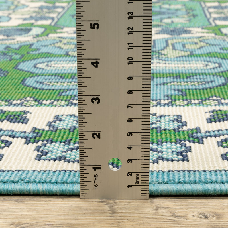 Tapis bleu / vert Aganlane, Rond 7 pi 10 po