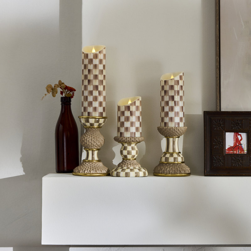 Check Flameless Pillar Candle, 5" x 3" Flameless, Mocha