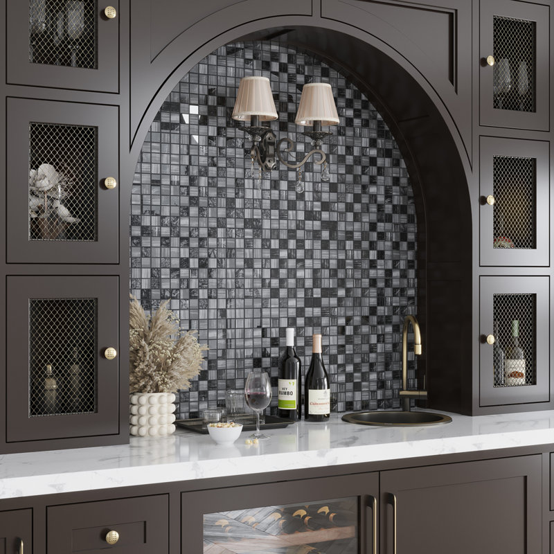 11" x 11" Straight Edge Glass Mosaic Sheet Wall & Floor Tile, Silver