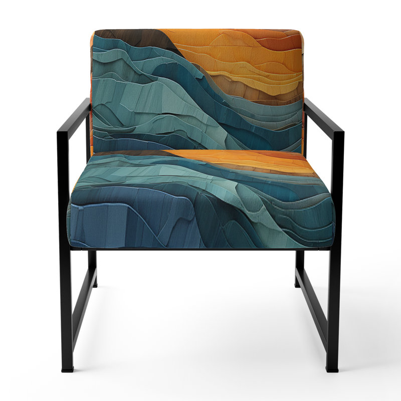 Coral Teal Bold Mountains Landscape - Fauteuil rembourré rustique, fauteuil d'appoint Mountain Landscape, Noir