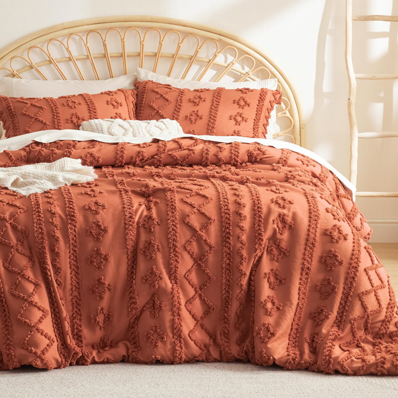 Ensemble d'édredon touffeté Boho, Lit double, Terracotta