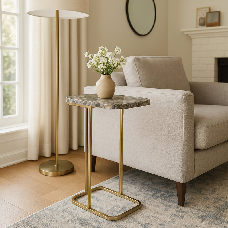 Sagebrook Home 24X15" Agate Top C-Table, White/Gold, Black