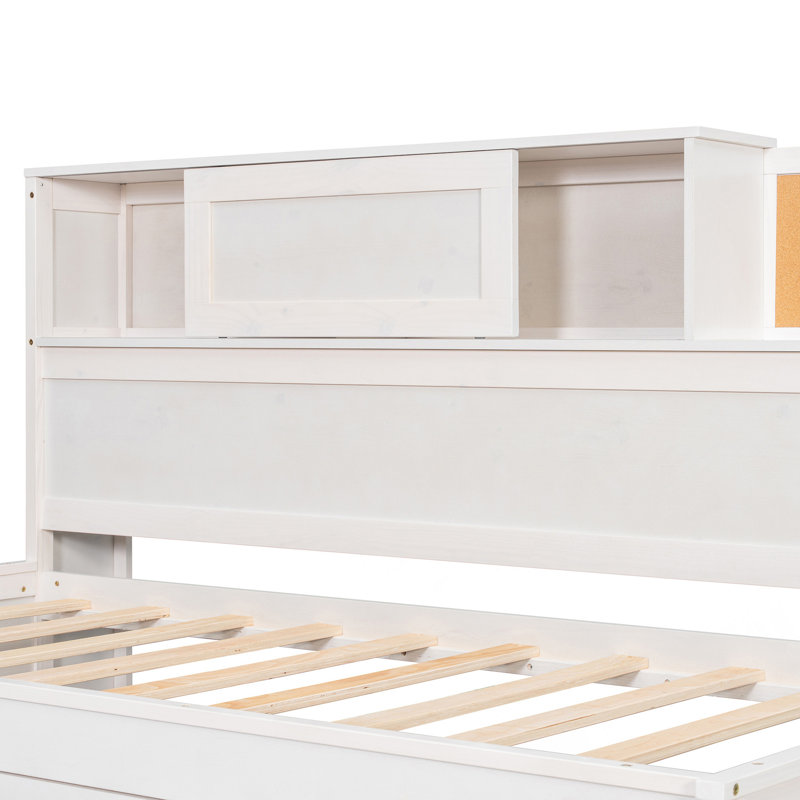 Twin Size Wooden Daybed With 3 Storage Drawers, Upper Soft Board, Shelf, And A Set Of Sockets And USB Ports