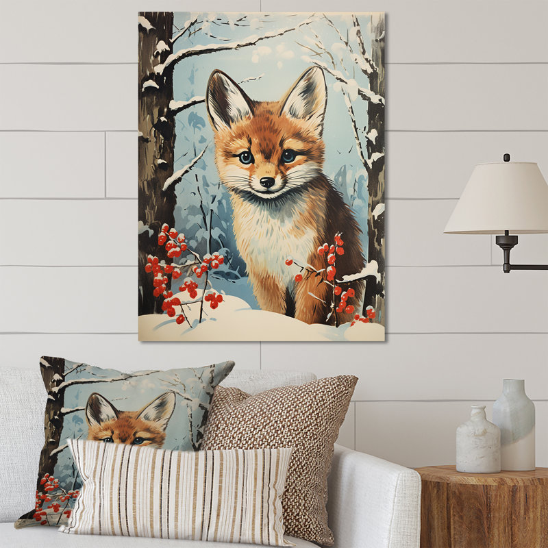 Hiver, scène mignonne de renard dans la forêt, H 20 po x l 12 po x P 1 po