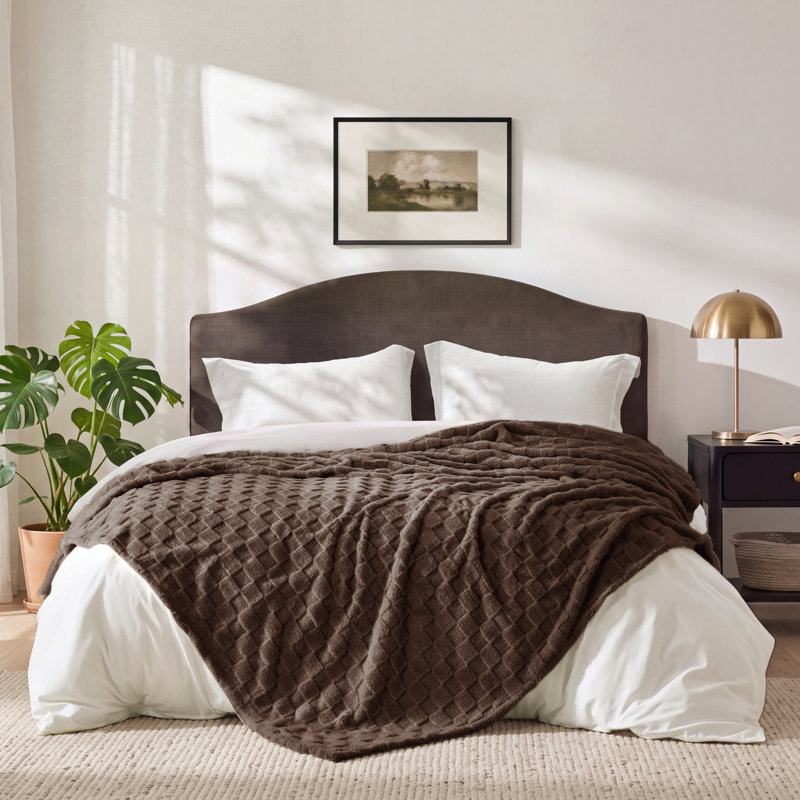 Couverture polaire à carreaux Bedsure, décoration intérieure mignonne, 274 cm × 229 cm, Très grand lit, Sucre roux