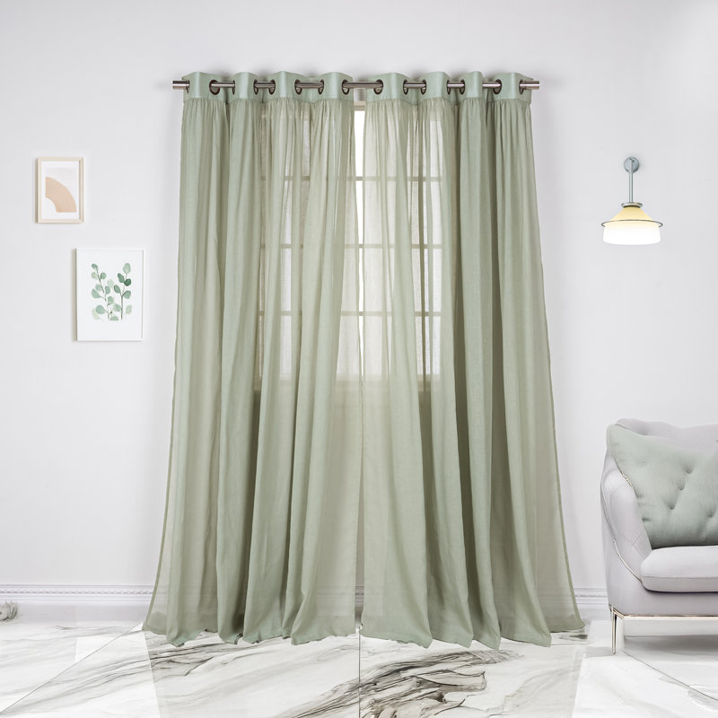 Gathered Linen-Textured Grommet Semi-Sheer Curtains (Set Of 2), Reseda, 52" W x 84" L