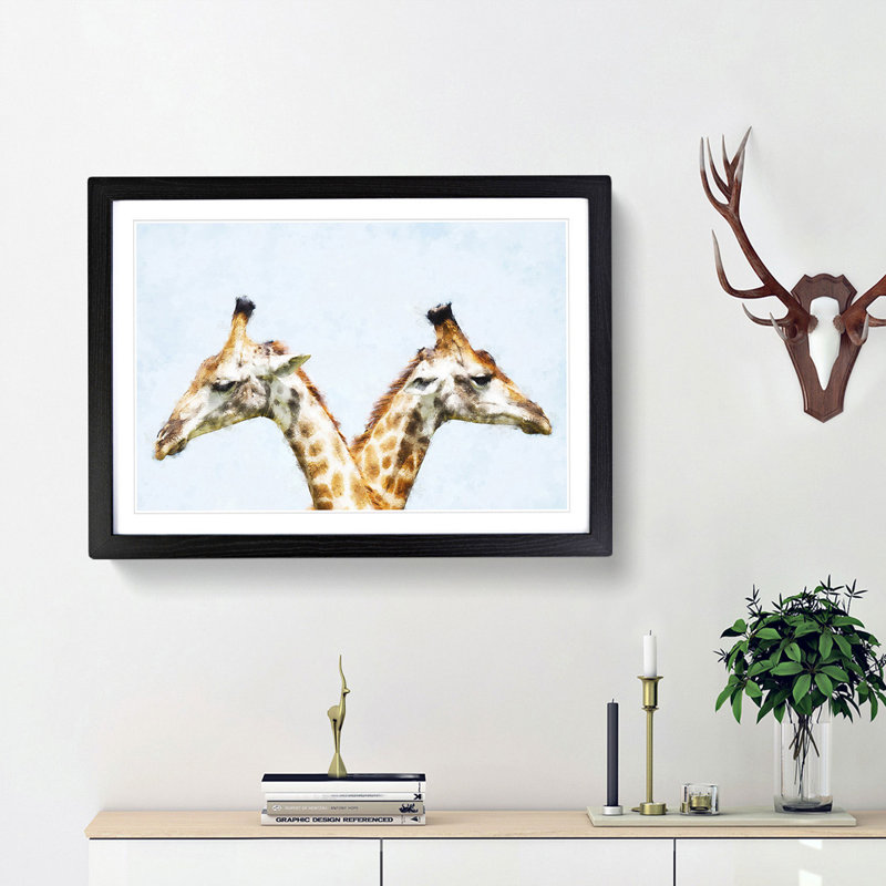 Giraffes Looking Both Ways - Picture Frame Graphic Art Print, Black Framed, 62cm H x 87cm W x 2cm D