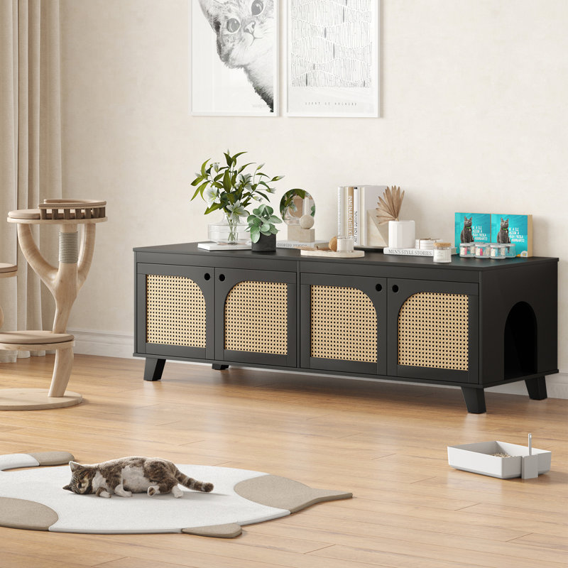 Double armoire à litière cachée pour chat avec portes décoratives, Noir