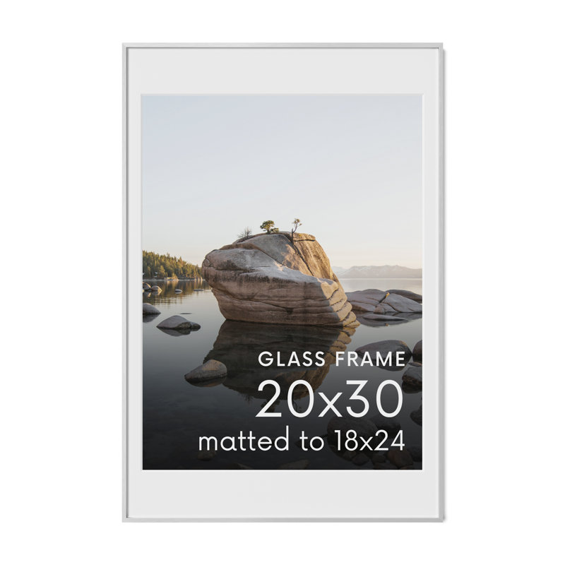 Cadre photo en métal avec verre, L 20 po x H 30 po, Argent