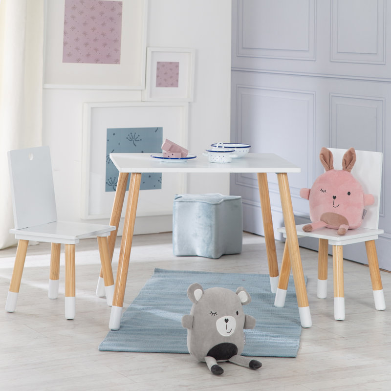 Kids 3 Piece Rectangular Play Or Activity Table and Chair Set, Brown, White