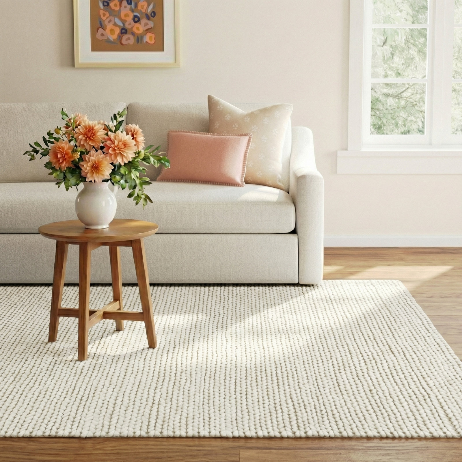 Hiram Beige Hand-Woven Wool Rug, Rectangle 8'9" X 11'9"
