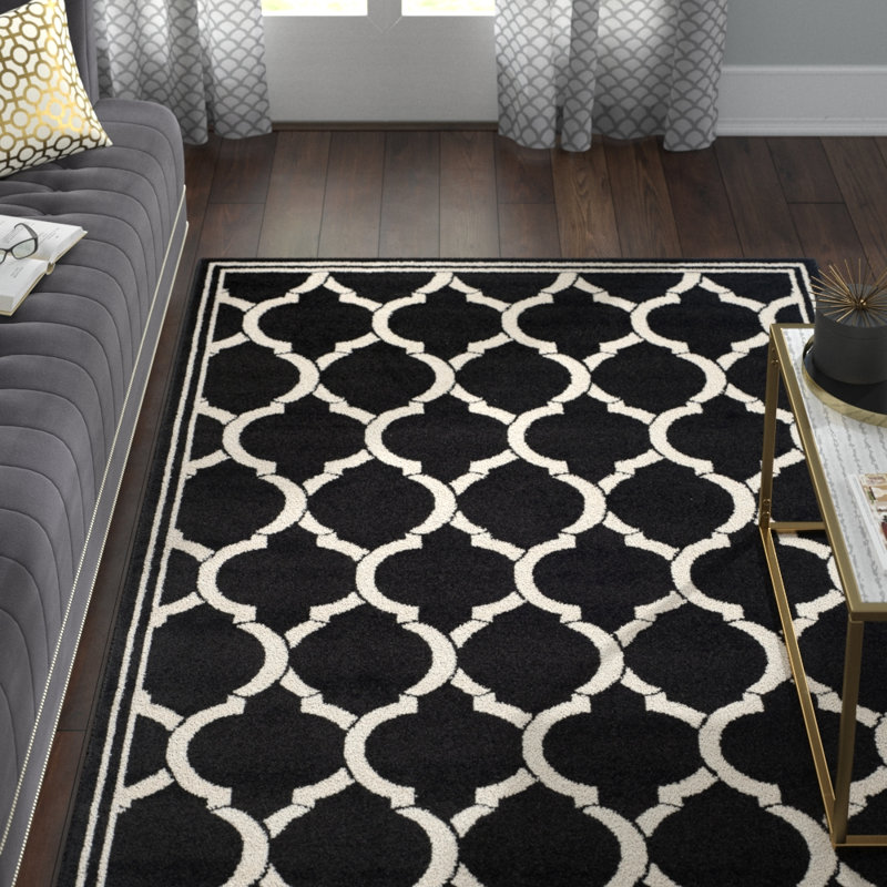 Ammundsen Geometric Black Area Rug, Rectangle 4' x 6'