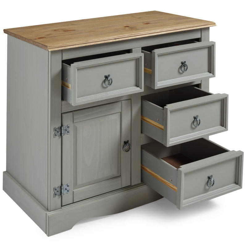 Buffet en bois massif Piumafua 34,02 po, Gris délavé