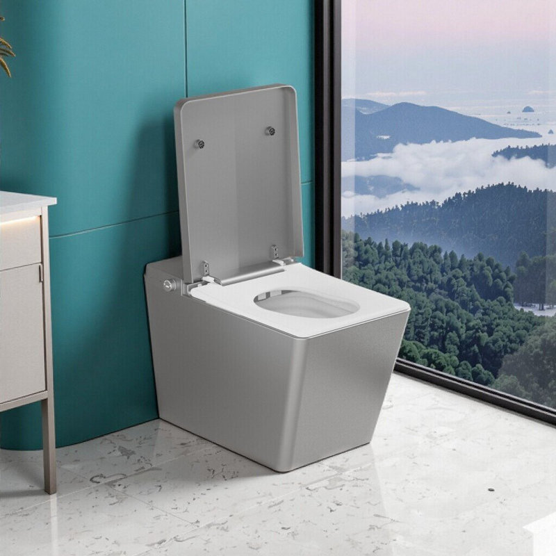 Toilette moderne carrée intelligente avec télécommande, siège chauffant, chasse d'eau automatique et capteur de pied
