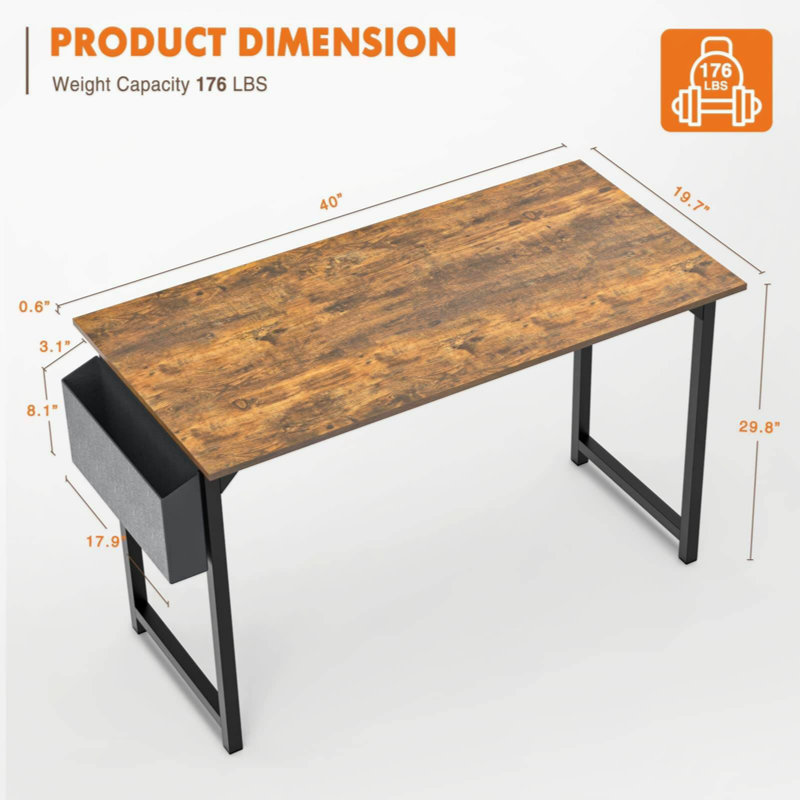 Bureaux de travail modernes en bois de style simple avec rangement, Brun rustique, H 29,8 po x l 47,2 po x P 19,7 po