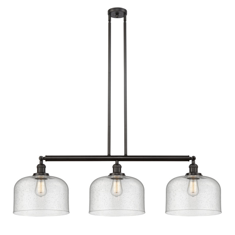 Bell - Luminaire suspendu pour îlot de cuisine 3 lumières 41 ", Ampoule non incluse, Grainé, Nickel poli