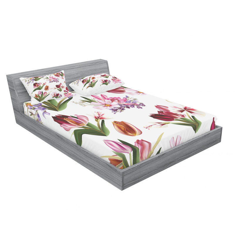 Microfiber Floral Sheet Set, Full/Double Sheet Set with Fitted Sheet