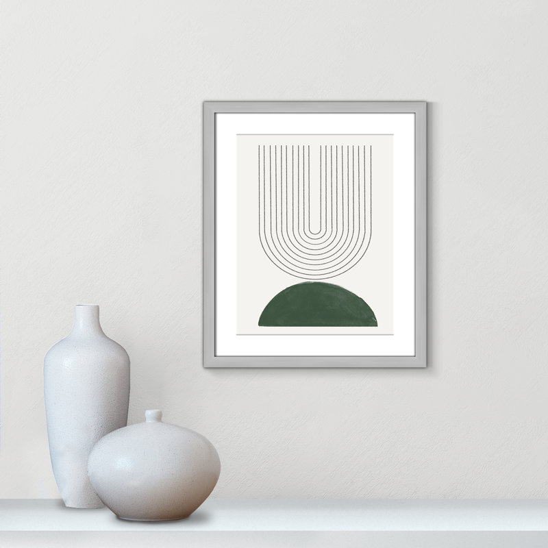 Imprimé n ° 5 vert Mid Century Modern par Miuus Studio, 16'' W x 19'' H, Matted Print, Argent mat