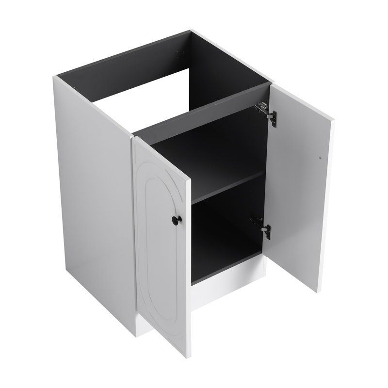 Meuble-lavabo autoportant et 2 portes d'armoire à fermeture en douceur (emballage KD) - sans le lavabo, Blanc, 23"
