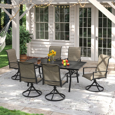 6-Person Outdoor Rectangular Patio Dining Set With  Swivel Chairs