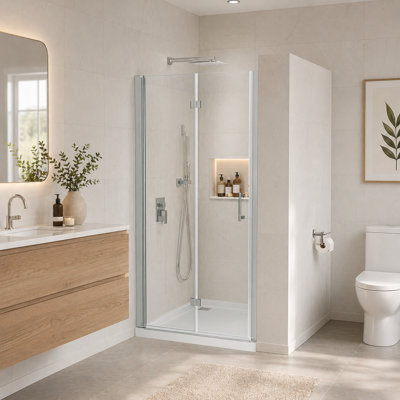 Porte de douche pliante pivotante l 30 po x H 72 po avec verre trempé 1/4 po, cadre en acier inoxydable nickel brossé