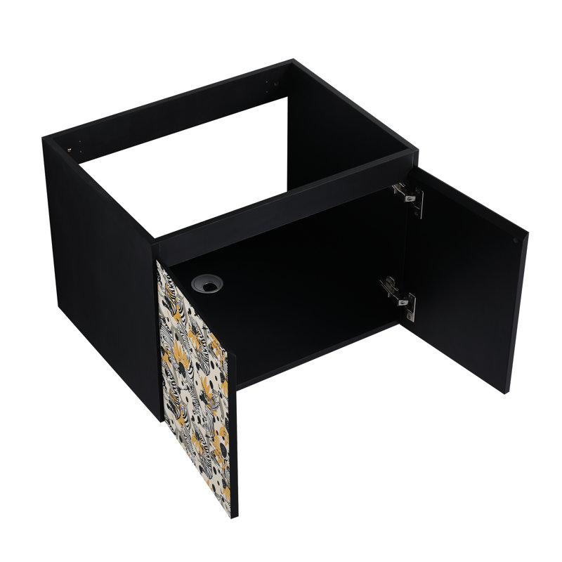 Meuble-lavabo 24 po avec lavabo en céramique. Porte à fermeture en douceur, noir. Armoire élégante