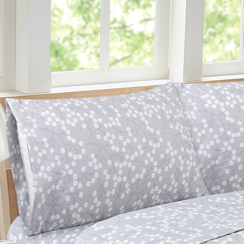 Ensemble de draps en microfibre Hijiri, Simple, Gris, Floral
