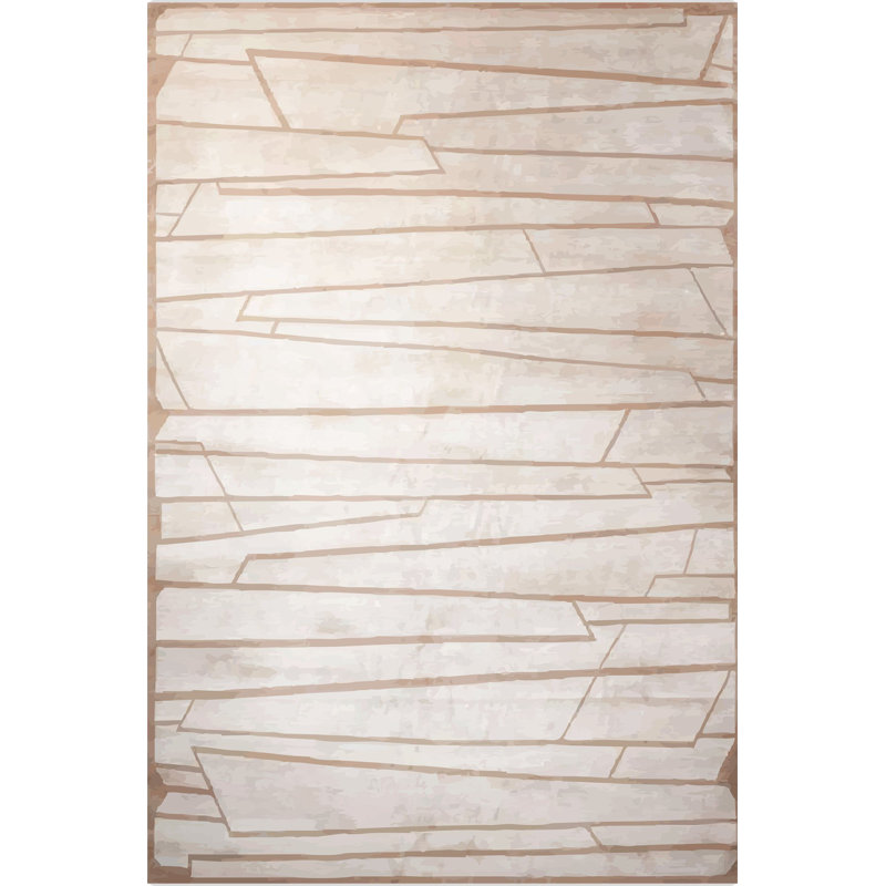Beige-Powder Geometric Patterned Decorative Rug, Rectangle 4'11.06" x 7'6.55"