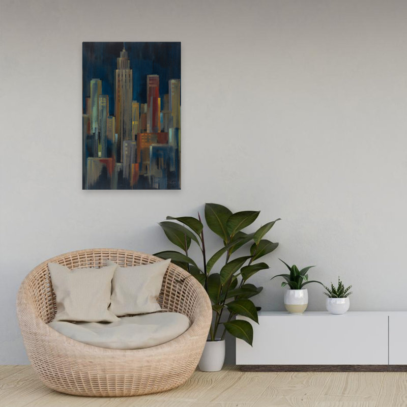 New York Nights II - Architecture Black Blue Brown, 24" H x 16" W