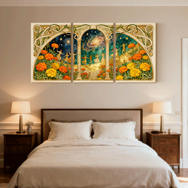 «Fantasy & Sci-Fi Fantasy Garden Dance», ensemble de 3 impressions sur toile, fleurs célestes, H 18 po x l 36 po