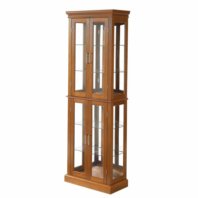 Curio Cabinet Lighted Curio Diapaly Cabinet with Adjustable Shelves and Mirrored Back Panel, Tempered Glass Doors (OAK, 6 Tier), (E26 light bulb not included)