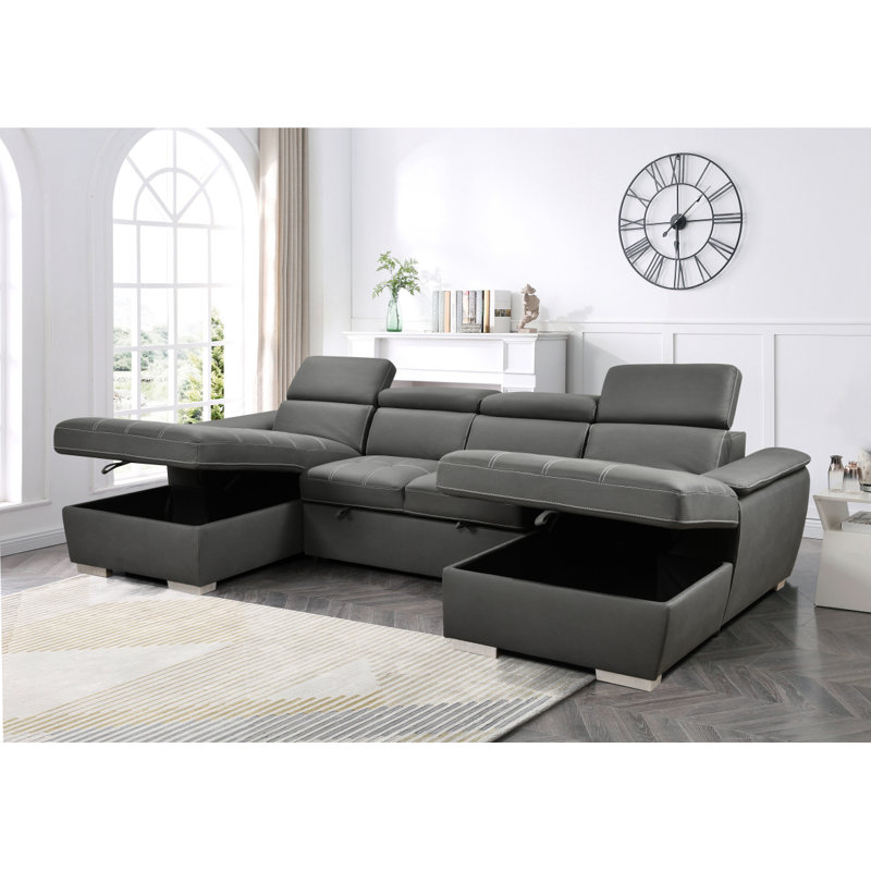 Canapé-lit en forme de U Boneless, surdimensionné de 121 pouces - lit escamotable 2 en 1, canapé-lit modulaire avec méridienne de rangement double pour meubles de salon, gris anthracite