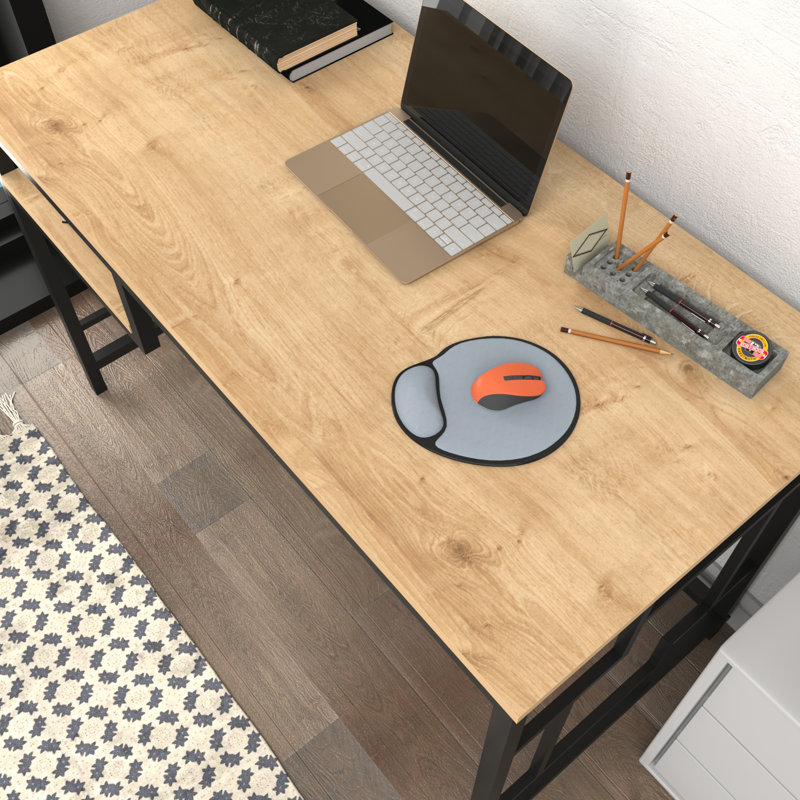 Marquala 120cm Wide Metal Frame Computer Desk, Brown/Black