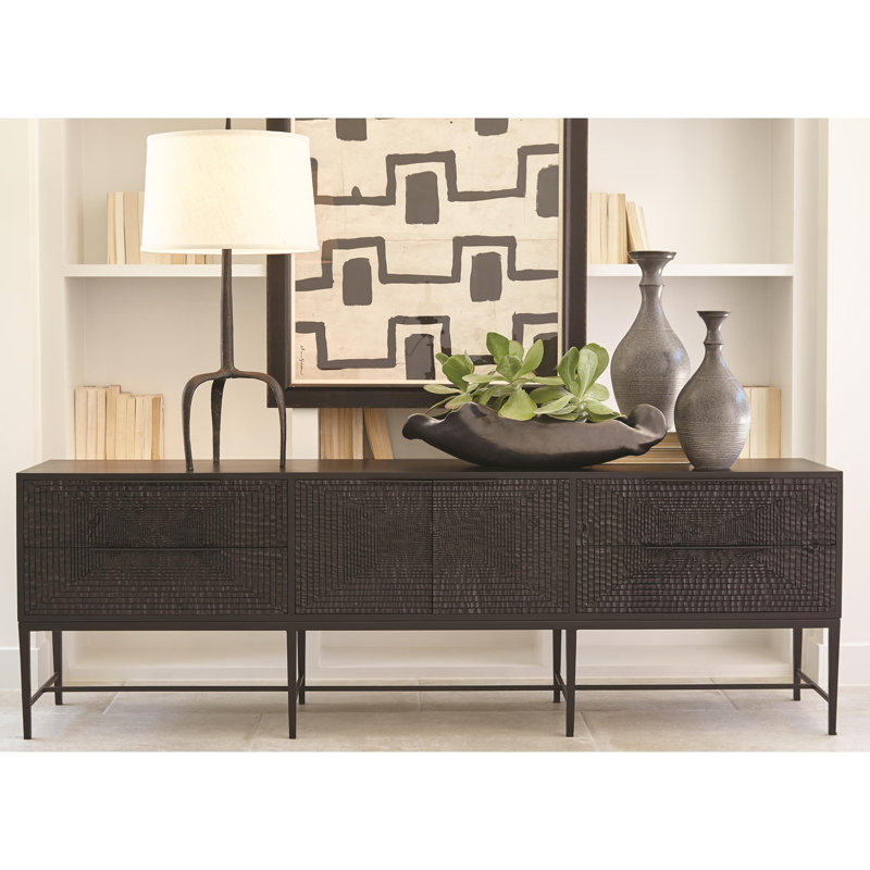 Kyoto Jagged Gmelina Black Media Cabinet with WBI Metal Finish